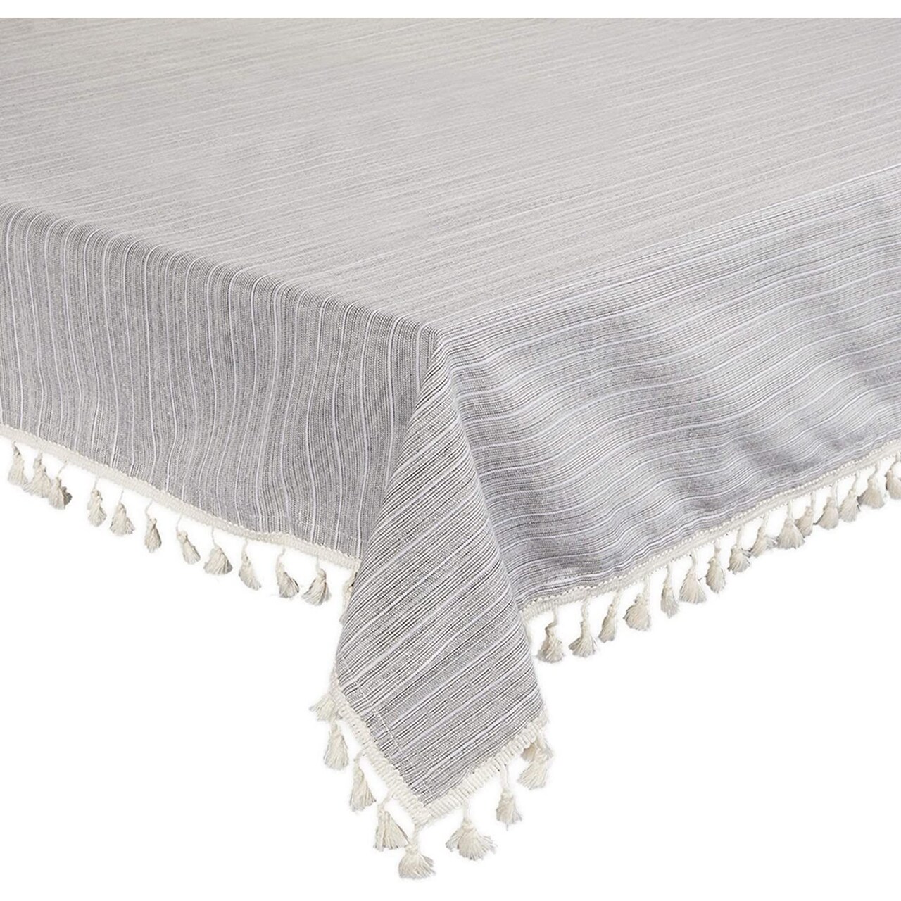 Rectangle Tablecloth 55" x 70", Grey Fabric Linen Table Cover with Tassels, Kitchen Dinning Room Table Cloth, Rustic Theme Farmhouse Home Decor